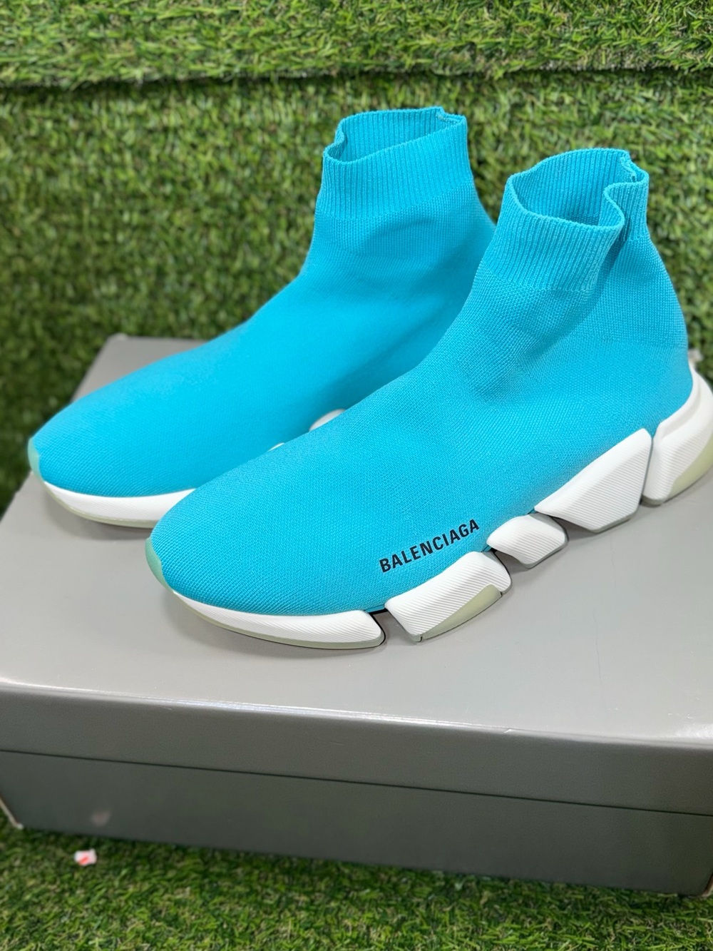 Size 9 - Balenciaga Speed 2.0 LT Blue/White High Top Sneaker Recycled Knit Men's - Picture 6 of 9
